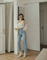 Stylish Cut Straight Leg Denim Jeans Pants