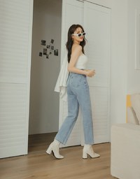 Stylish Cut Straight Leg Denim Jeans Pants