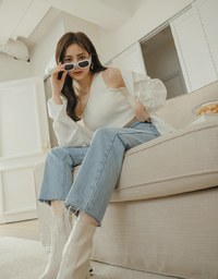 Stylish Cut Straight Leg Denim Jeans Pants