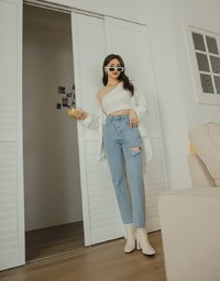 Stylish Cut Straight Leg Denim Jeans Pants