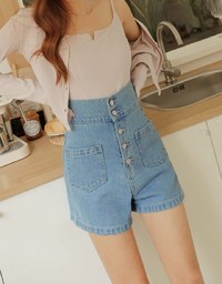 Super High Waisted Buttoned Denim Jeans Shorts