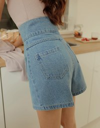 Super High Waisted Buttoned Denim Jeans Shorts