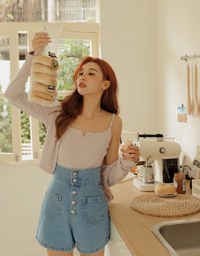 Super High Waisted Buttoned Denim Jeans Shorts