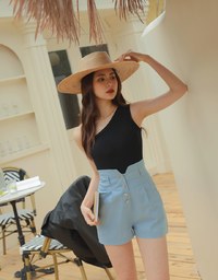 High Waisted Button Denim Jeans Shorts