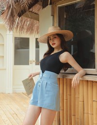 High Waisted Button Denim Jeans Shorts