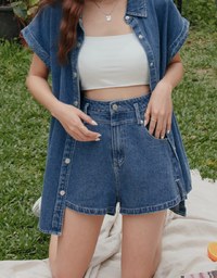 High Waisted Slit Denim Jeans Shorts