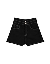 Stitched Distressed Hem Denim Jeans Shorts