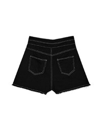 Stitched Distressed Hem Denim Jeans Shorts