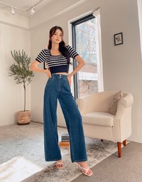 【Den!m LITE】Perfect Waistline JEANS PANTS Airy Lightweight Fabric Extra High Waisted Slimming Jeans Pants DNA