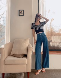 【Den!m LITE】Perfect Waistline JEANS PANTS Airy Lightweight Fabric Extra High Waisted Slimming Jeans Pants DNA