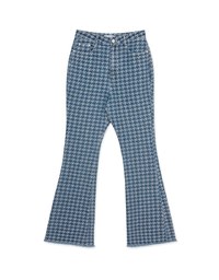 Houndstooth Distressed Hem Denim Jeans Pants