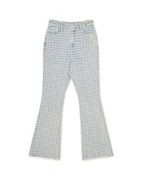 Houndstooth Distressed Hem Denim Jeans Pants