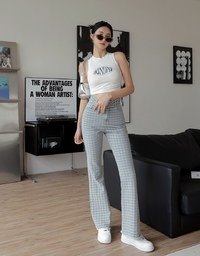 Houndstooth Distressed Hem Denim Jeans Pants