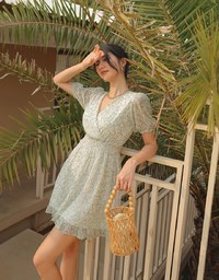 Floral Puff Sleeve Fishtail Mini Dress