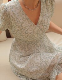 Floral Puff Sleeve Fishtail Mini Dress
