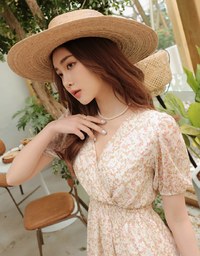 Floral Puff Sleeve Fishtail Mini Dress
