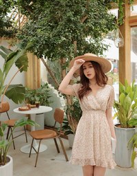 Floral Puff Sleeve Fishtail Mini Dress