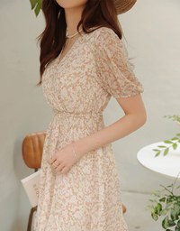 Floral Puff Sleeve Fishtail Mini Dress