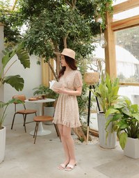 Floral Puff Sleeve Fishtail Mini Dress