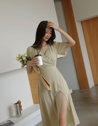 Elegant Diagonal Button Slit Maxi Dress