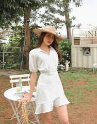 Diagonal Button Fishtail Mini Dress