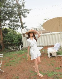 Diagonal Button Fishtail Mini Dress