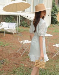 Diagonal Button Fishtail Mini Dress