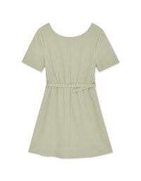 Square Neck Pleated Mini Dress (With Belt)