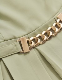 Square Neck Pleated Mini Dress (With Belt)
