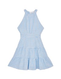 Halter Neck Checkered Tiered Mini Dress