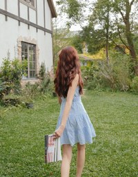 Halter Neck Checkered Tiered Mini Dress