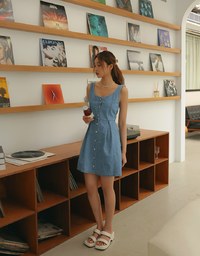 Button Denim Jeans Tank Mini Dress