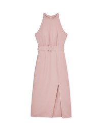 Halter Slit Belted Maxi Dress (With Padding)
