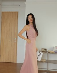 Halter Slit Belted Maxi Dress (With Padding)