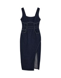 Très Chic Denim Jeans Slit Maxi Dress
