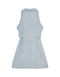 Open Collar Denim Jeans Vest Mini Dress (With Belt)