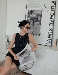 Plaid Back Hollow Mini Dress
