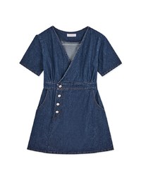 V Neck Denim Jeans Flare Mini Dress