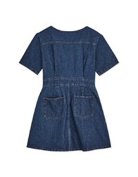 V Neck Denim Jeans Flare Mini Dress