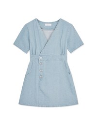 V Neck Denim Jeans Flare Mini Dress
