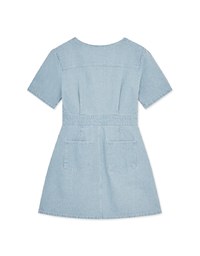 V Neck Denim Jeans Flare Mini Dress