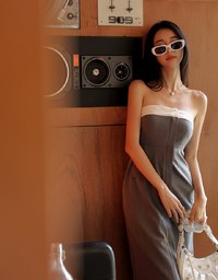 Colour Contrast Slit Tube Midi Dress