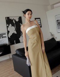 Colour Contrast Slit Tube Midi Dress