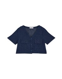 Buttoned Denim Jeans Crop Blazer Jacket