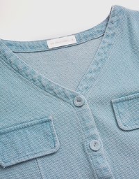 Buttoned Denim Jeans Crop Blazer Jacket