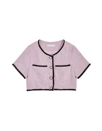 Tweed Beaded Button Crop Blazer Jacket