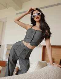 Edgy Chic Suit Pants Set Wear (With Padding)