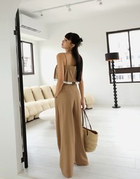 Thin Strap Pleated Cami Top Suit Pants Set