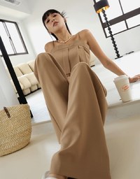 Thin Strap Pleated Cami Top Suit Pants Set