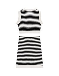 Striped Double Pocket Vest And Skirt Set